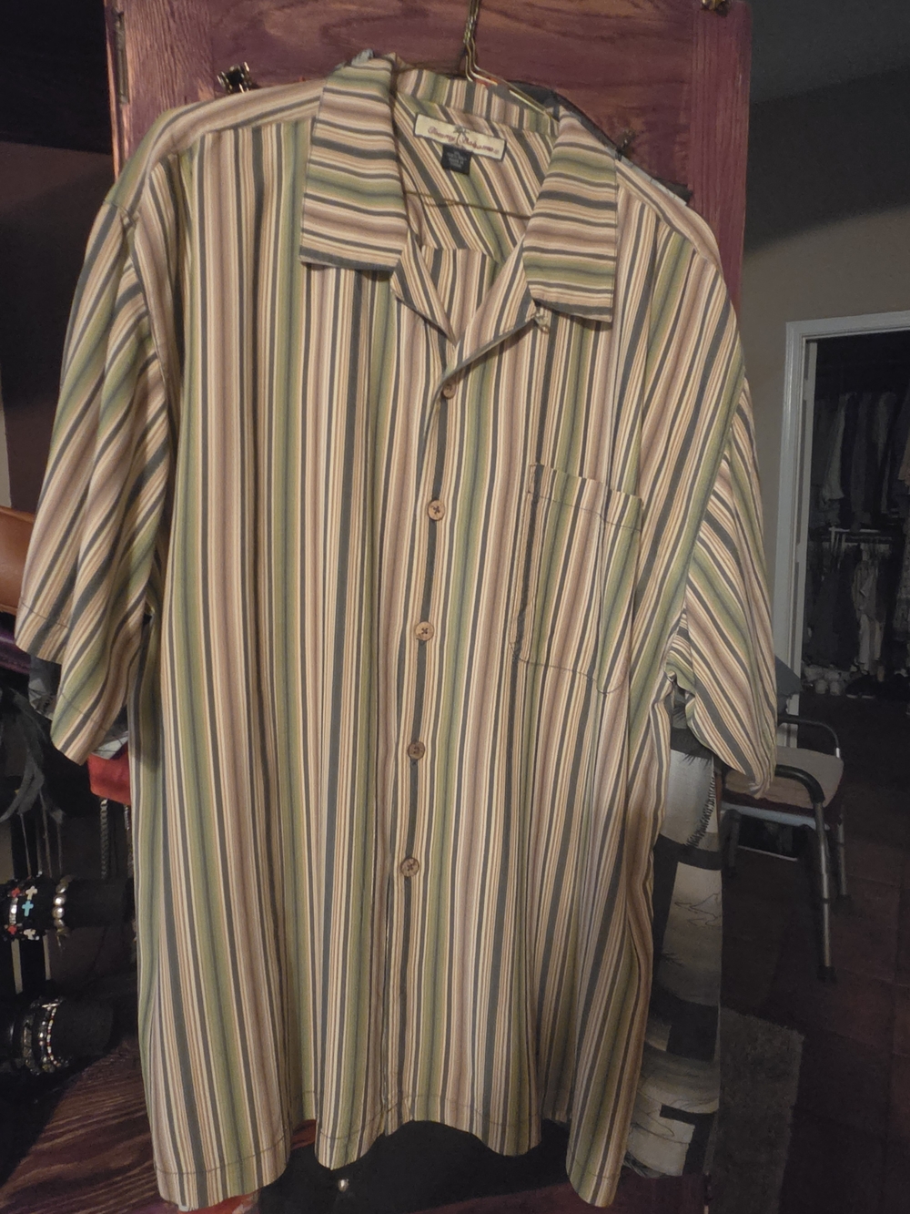 Tommy Bahama Short-Sleeve Stripe Camp Shirt - Green & Tan